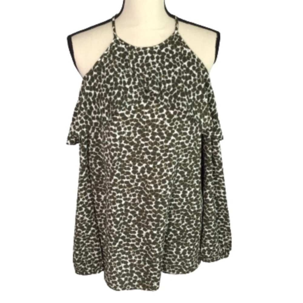 MICHAEL Michael Kors Green Print Halter Cold Shoulder Top Medium